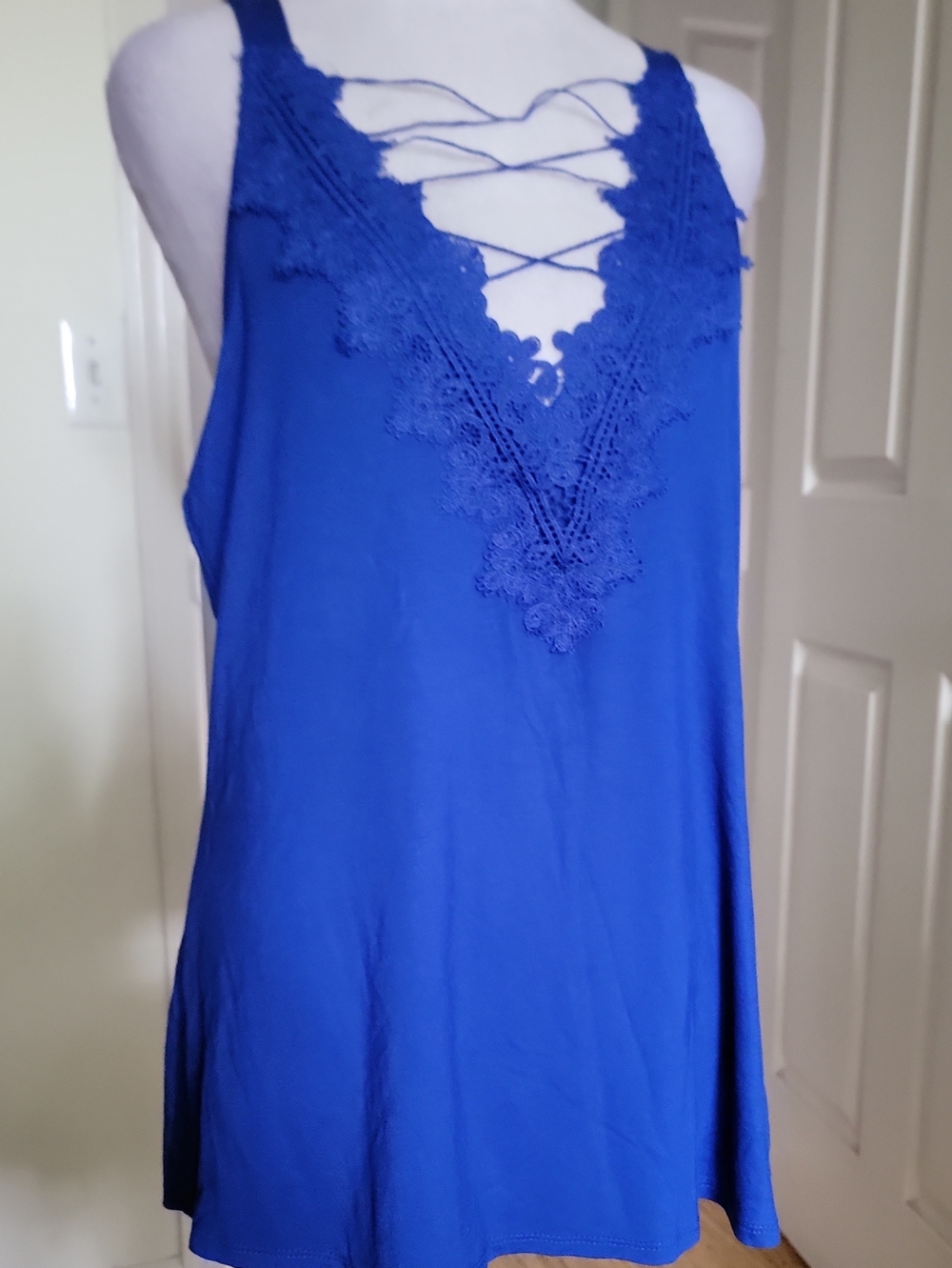 Women's Royal Blue Lace-Up Look Tank Top